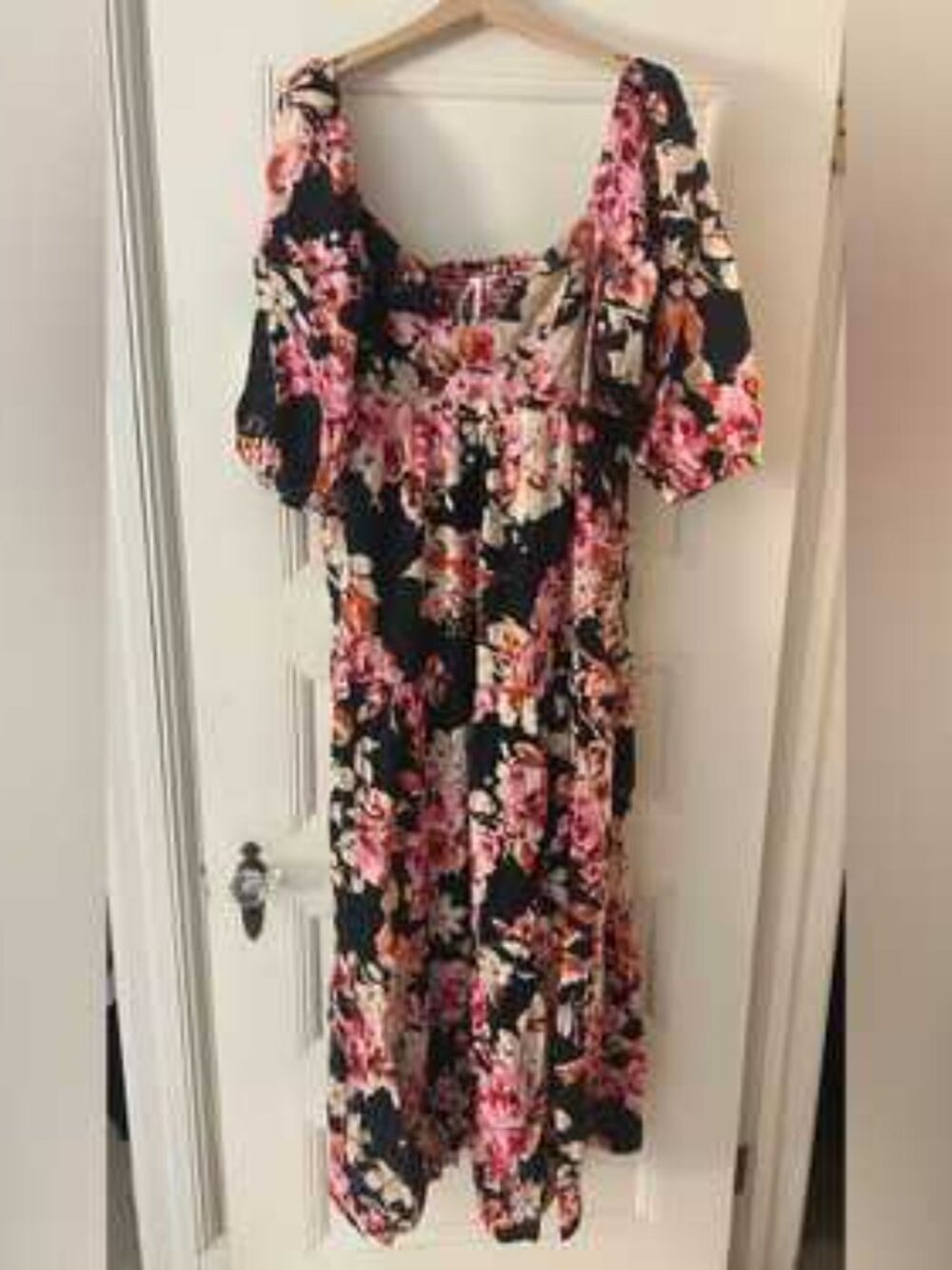 Anthropologie Blossom Black& Pink Boho Floral Maxi Dress